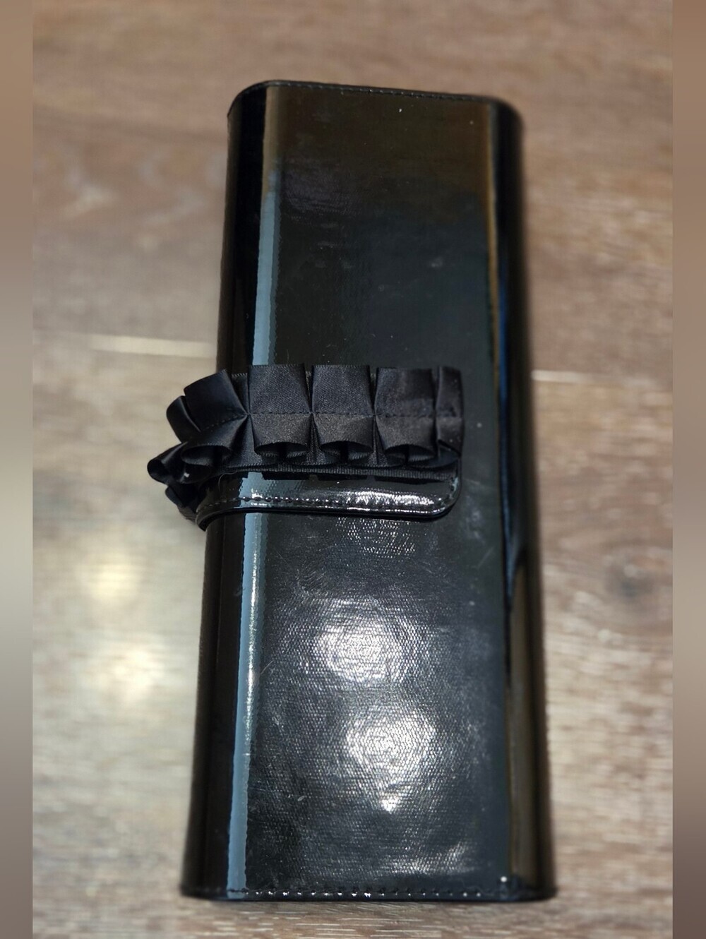 Elegant Black Patent Clutch with Ruffle Detail